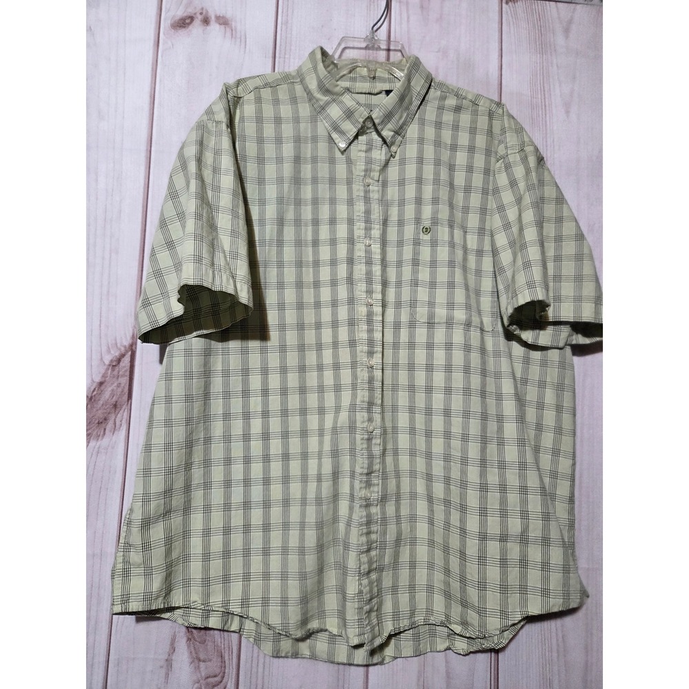 IZOD Mens XXL Green Plaid Short Sleeve Button Down Cotton Shirt Casual XXL